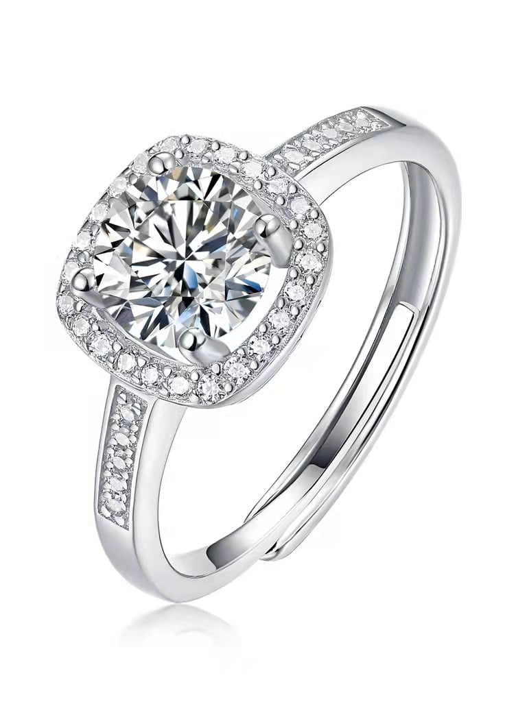 Inel reglabil din argint cu diamant Moissanite 1ct  Luminous Elegance