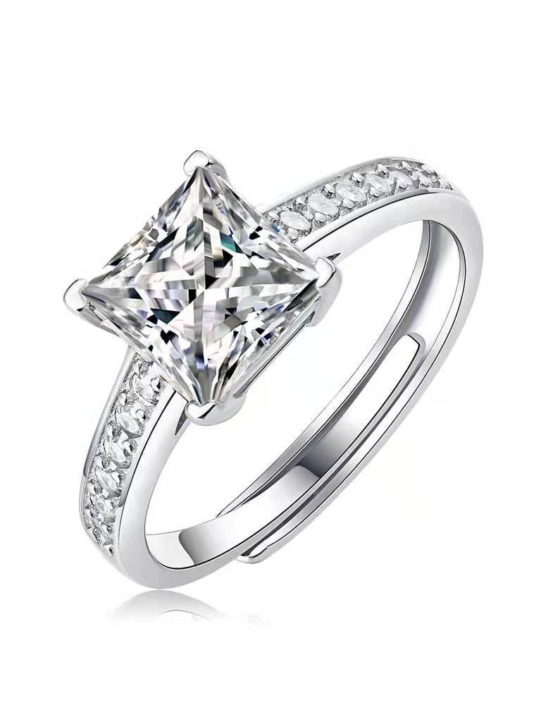 Inel reglabil din argint cu diamant Moissanite 1ct Radiant Princess