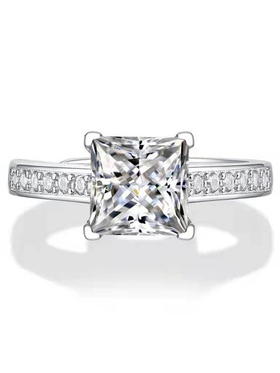 Inel reglabil din argint cu diamant Moissanite 1ct Radiant Princess