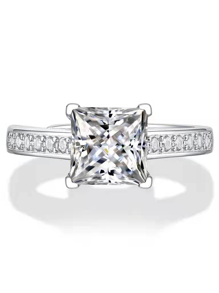 Inel reglabil din argint cu diamant Moissanite 1ct Radiant Princess