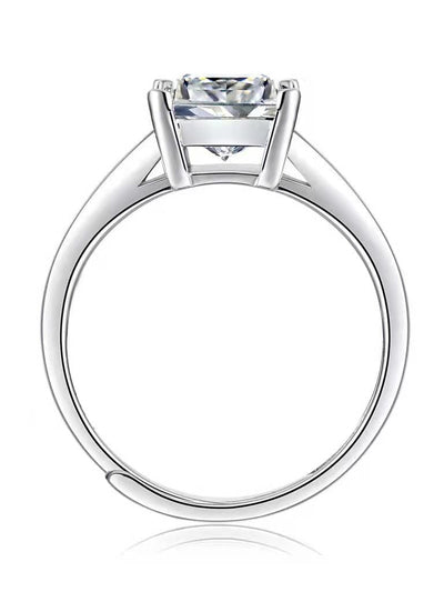 Inel reglabil din argint cu diamant Moissanite 1ct Radiant Princess